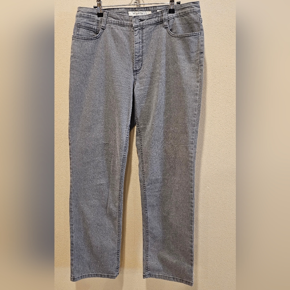 Jones New York Lexington Gray Straight Leg Jeans, Size 14 (Short)